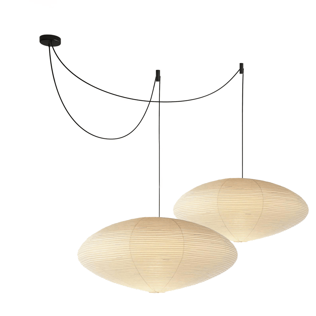 Suspension moderne Ove en papier Blanc et noir câble