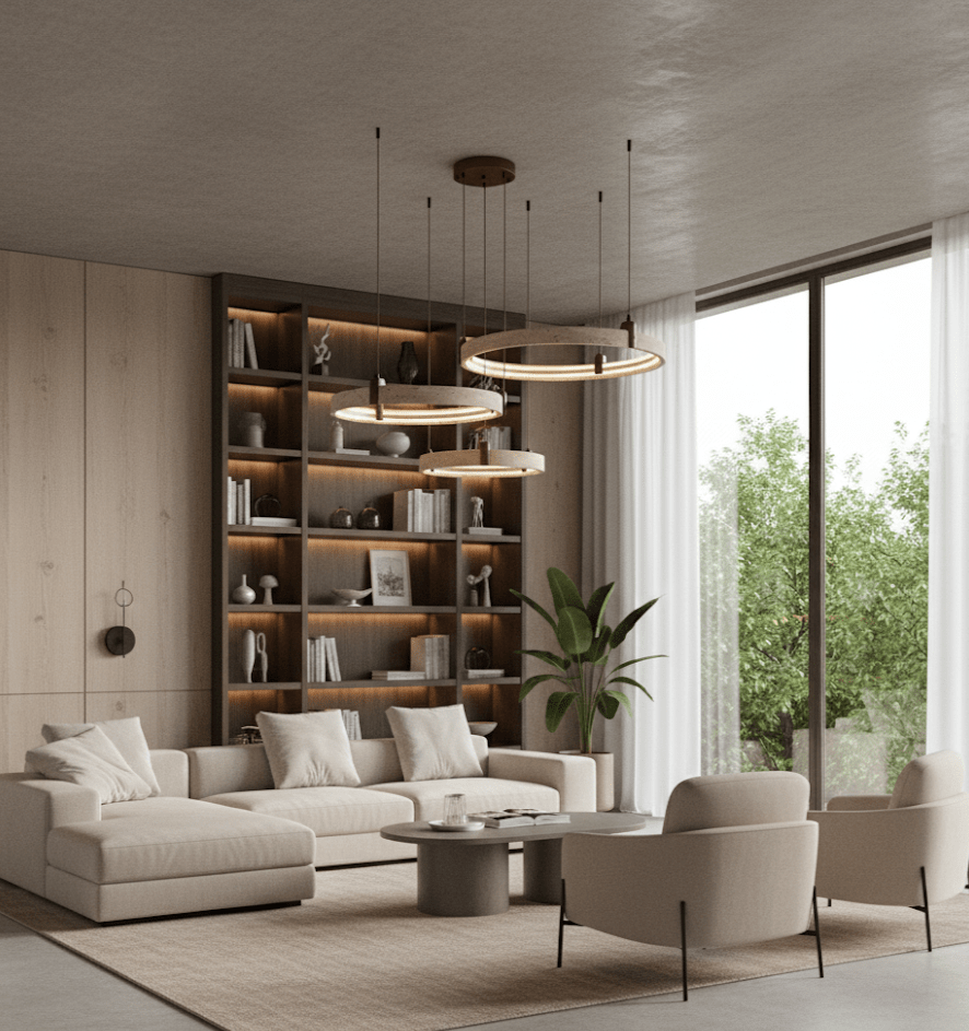 Lustre moderne Wright en Travertin jaune et noyer bois