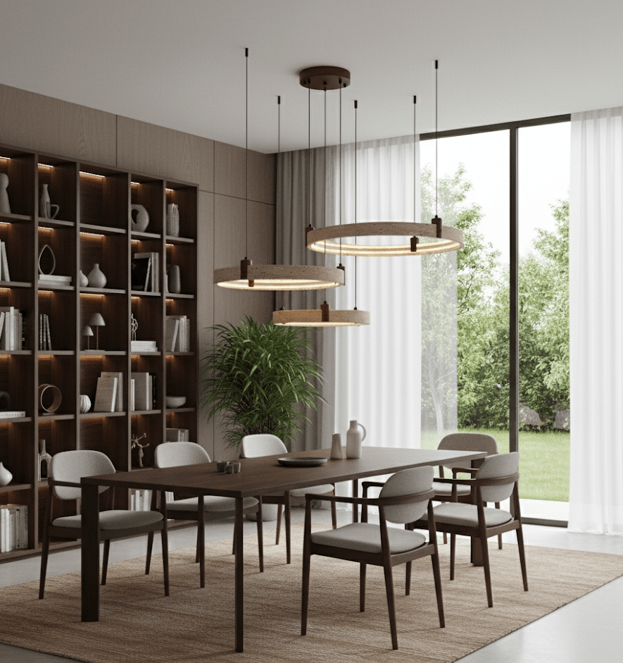 Lustre moderne Wright en Travertin jaune et noyer bois