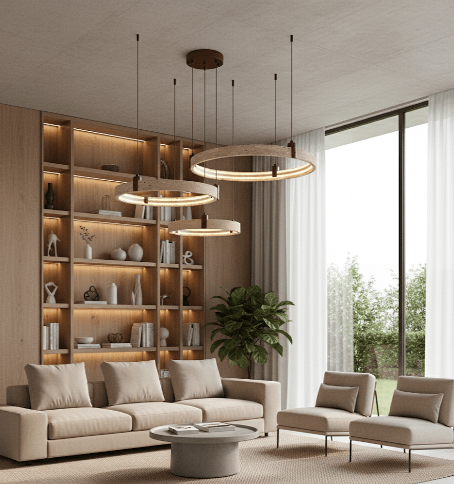 Lustre moderne Wright en Travertin jaune et noyer bois
