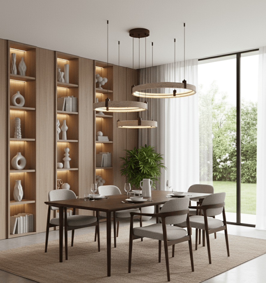 Lustre moderne Wright en Travertin jaune et noyer bois