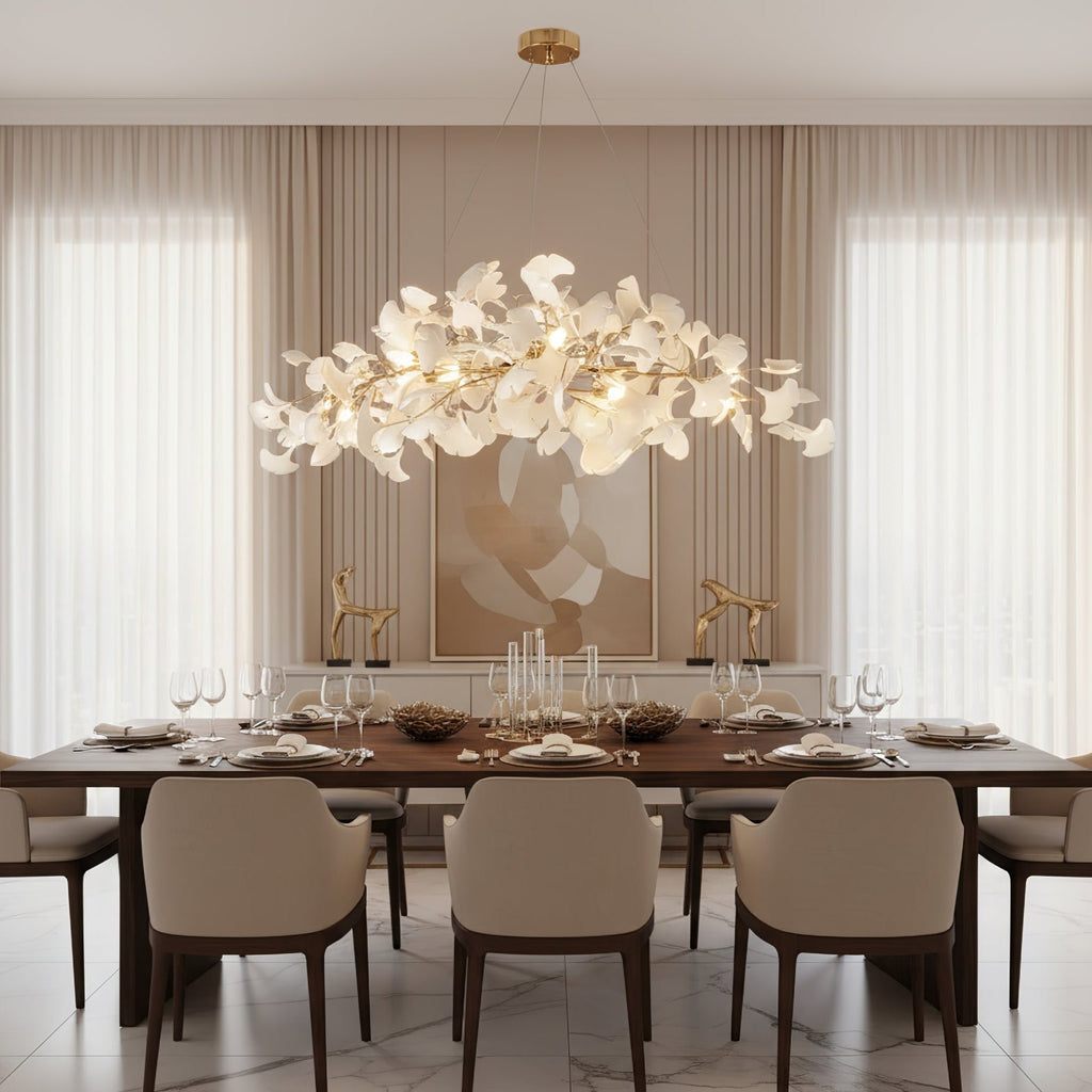 Lustre moderne Flemming en Métal Doré corps et blanc feuilles