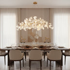 Lustre moderne Flemming en Métal Nickel corps et blanc feuilles