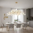 Lustre moderne Flemming en Métal Doré corps et blanc feuilles