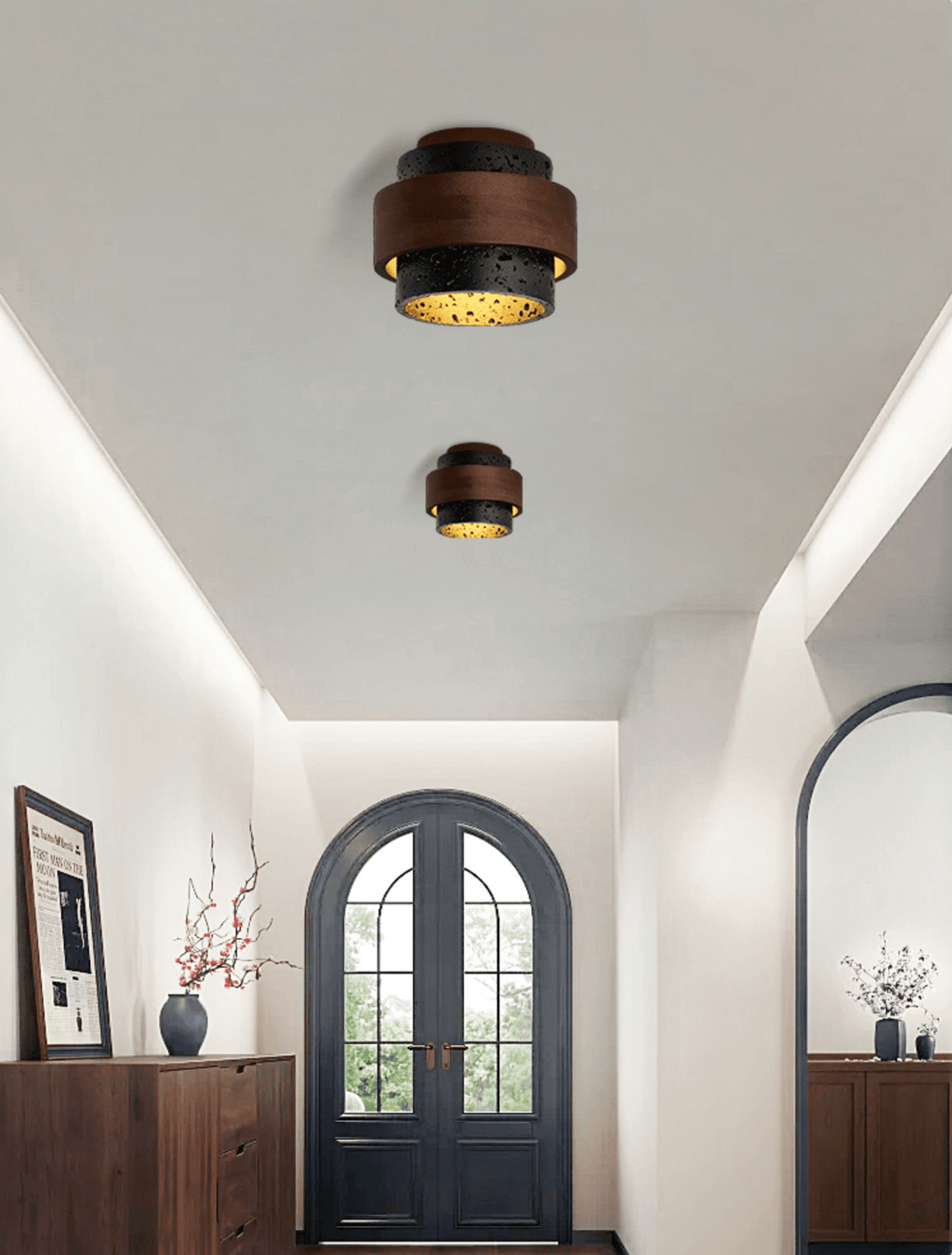Plafonnier moderne Novar en Noir travertin et foncé noyer