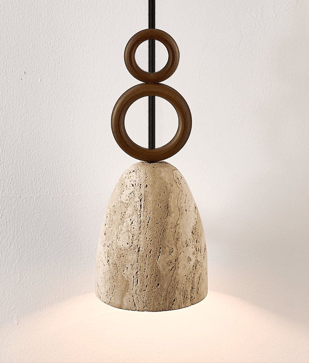 Suspension moderne Carter en pierre Travertin jaune et noyer