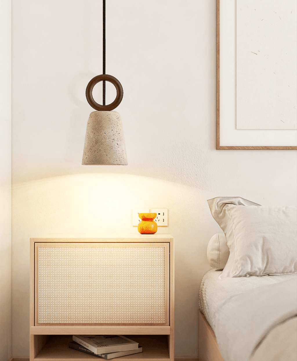 Suspension moderne Ansel en pierre Travertin jaune et noyer