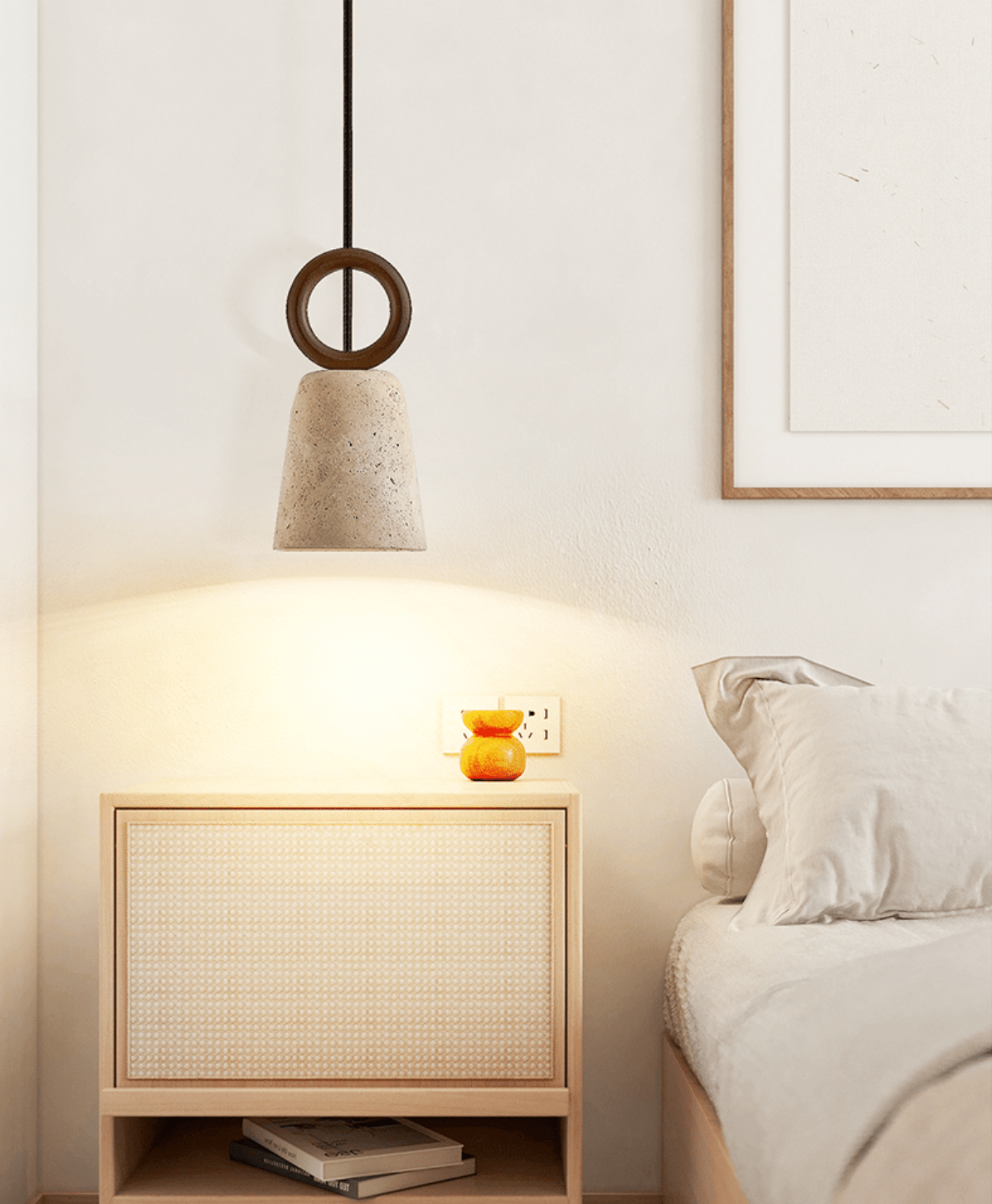 Suspension moderne Ansel en pierre Travertin jaune et noyer