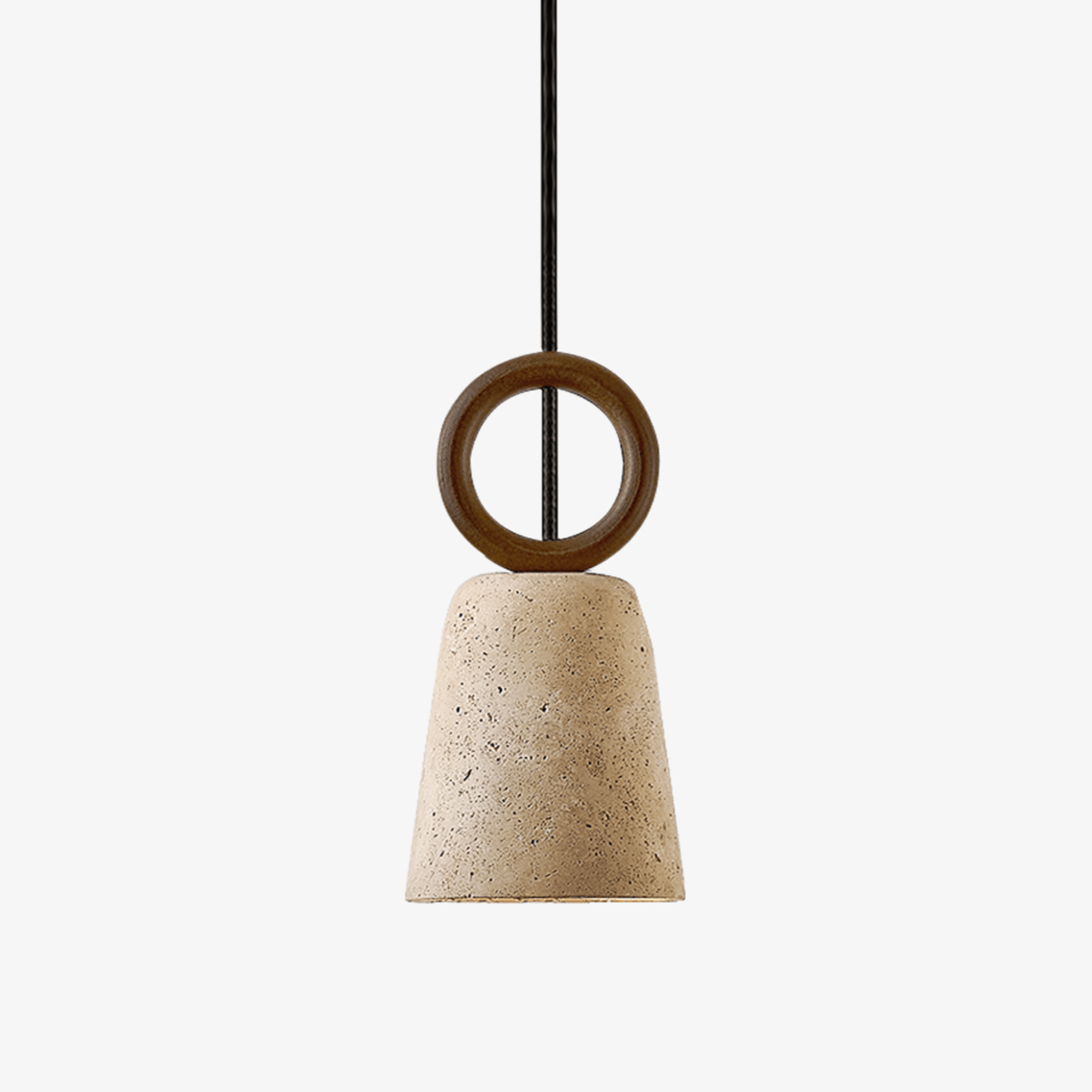 Suspension moderne Ansel en pierre Travertin jaune et noyer