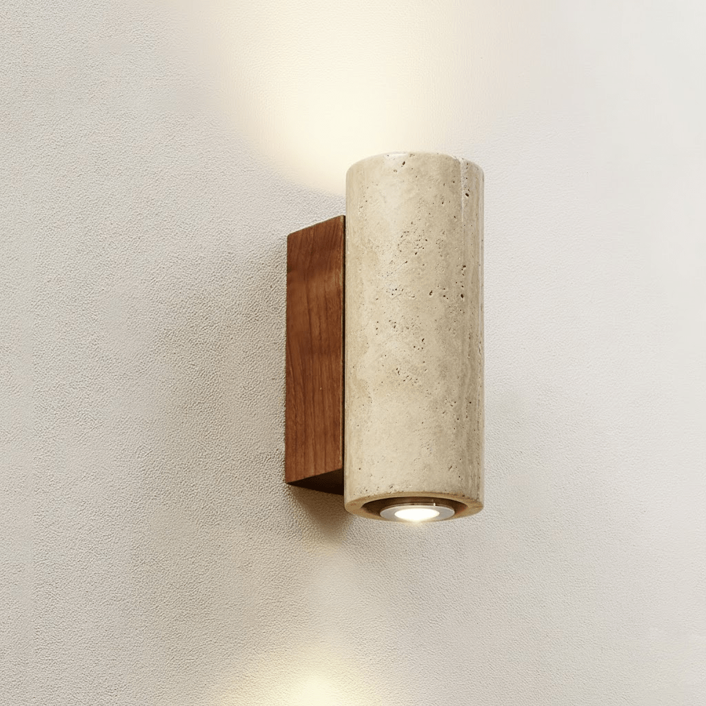 Applique murale moderne Gylfi en Noyer et travertin jaune