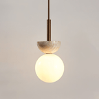 Suspension moderne Dacre en Noyer et travertin jaune