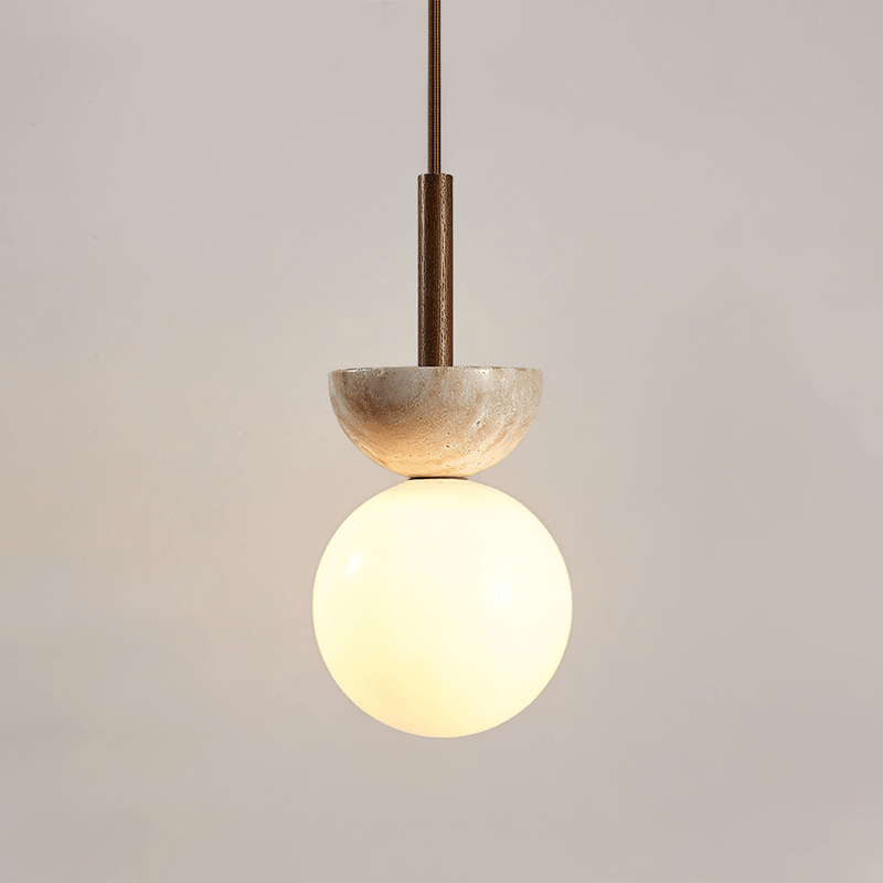 Suspension moderne Dacre en Noyer et travertin jaune