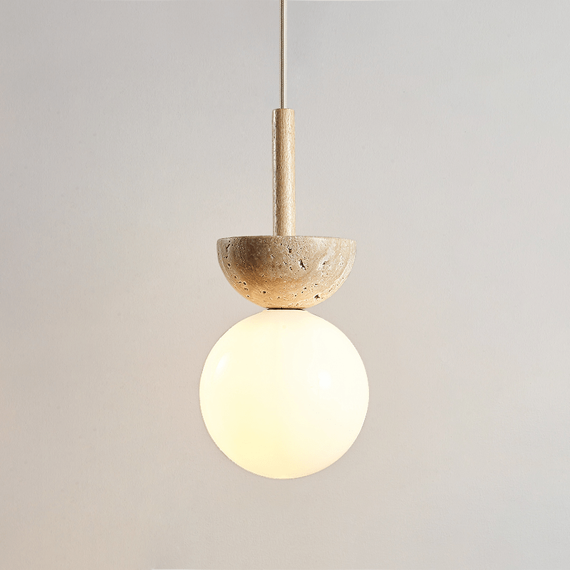 Suspension moderne Dacre en Bois et travertin jaune