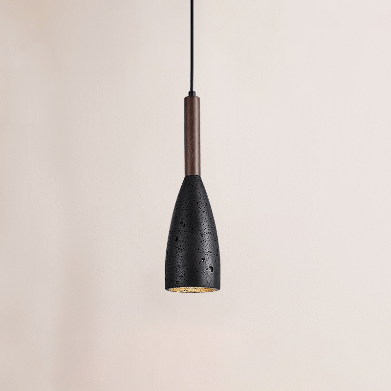 Suspension moderne Balder en Noir travertin et noyer
