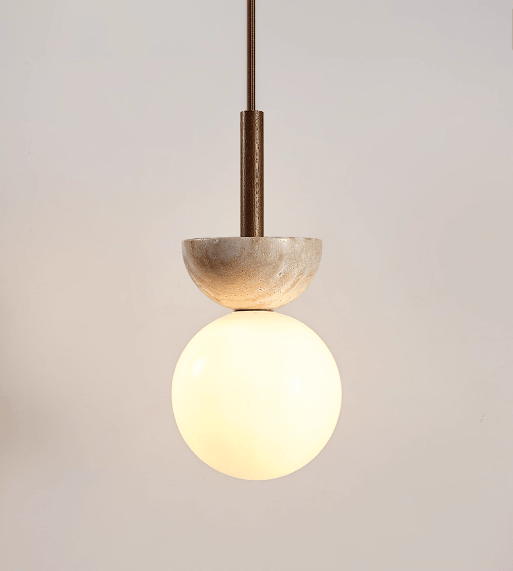 Suspension moderne Dacre en Bois et travertin jaune