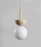 Suspension moderne Dacre en Noyer et travertin jaune