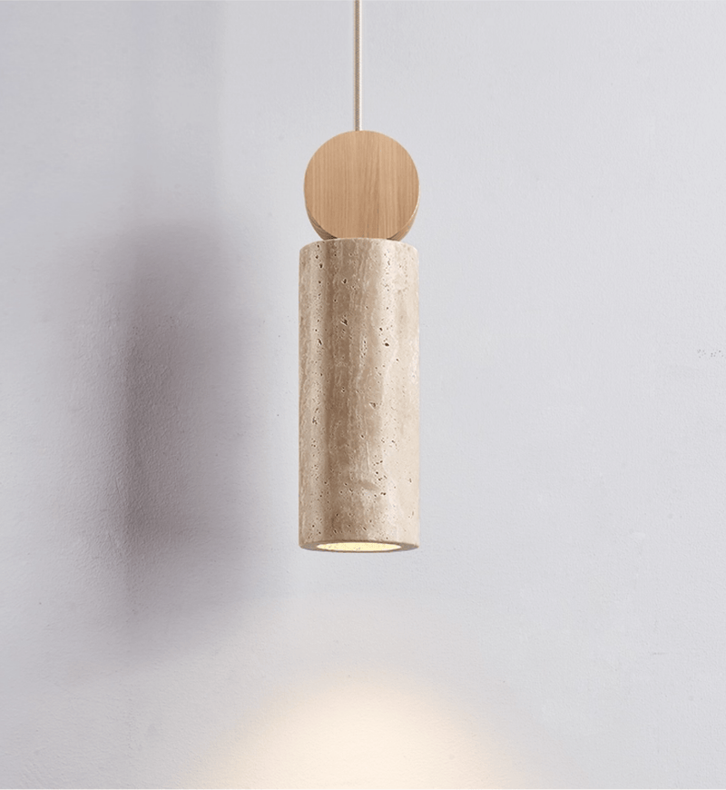 Suspension moderne Torsten en Travertin jaune et bois