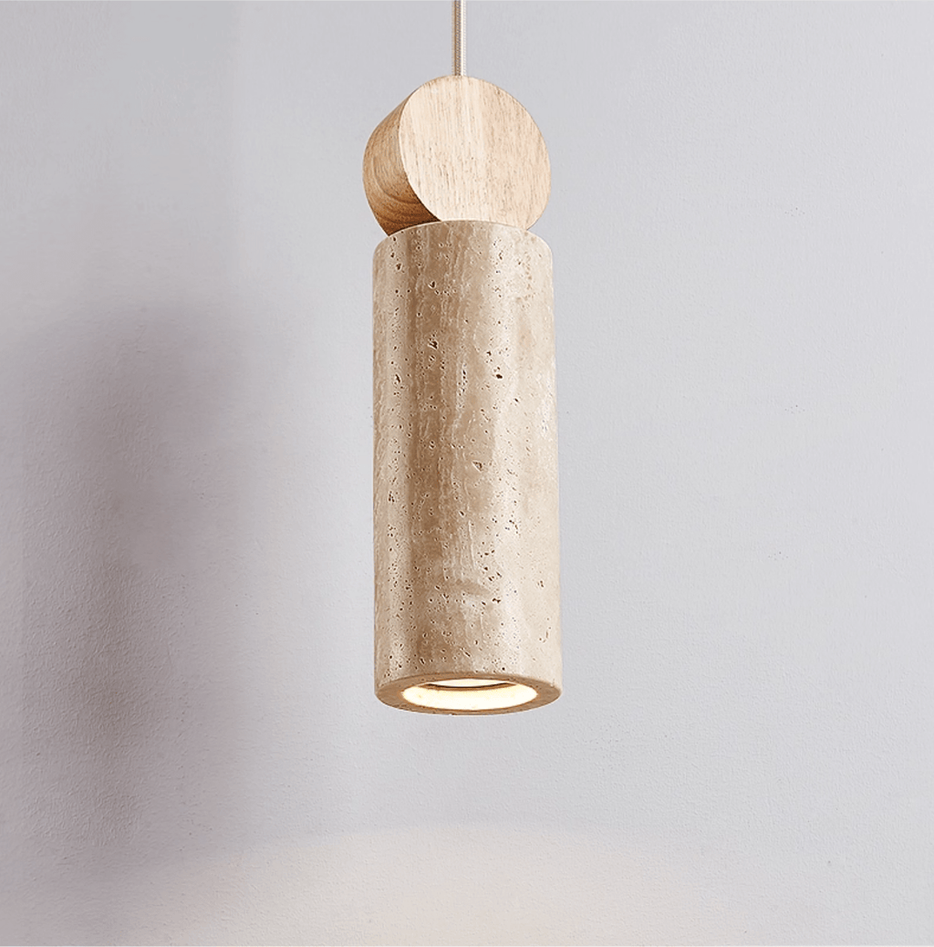 Suspension moderne Torsten en Travertin jaune et bois