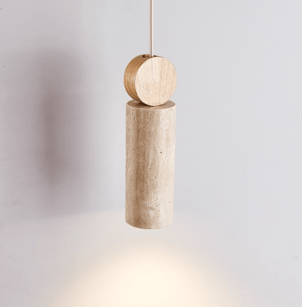 Suspension moderne Torsten en Travertin jaune et bois