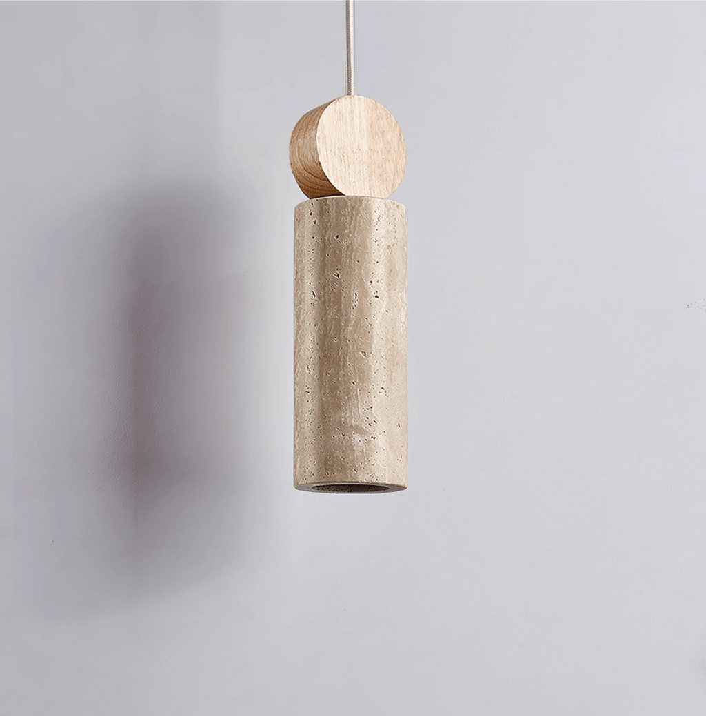 Suspension moderne Torsten en Travertin jaune et bois