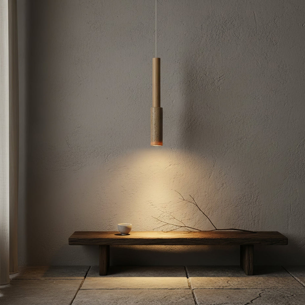 Suspension moderne Poe en Travertin jaune et bois
