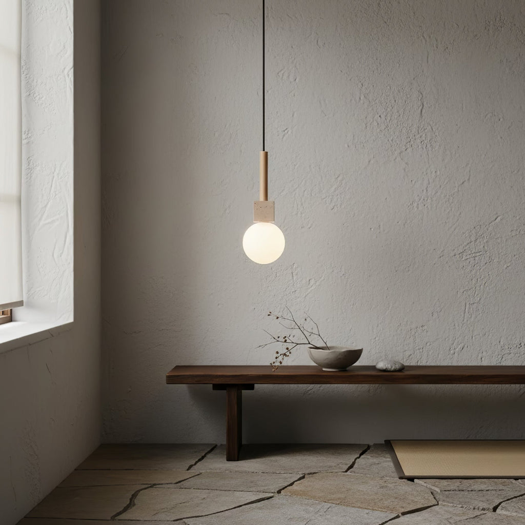 Suspension moderne Hugi en Travertin jaune et bois