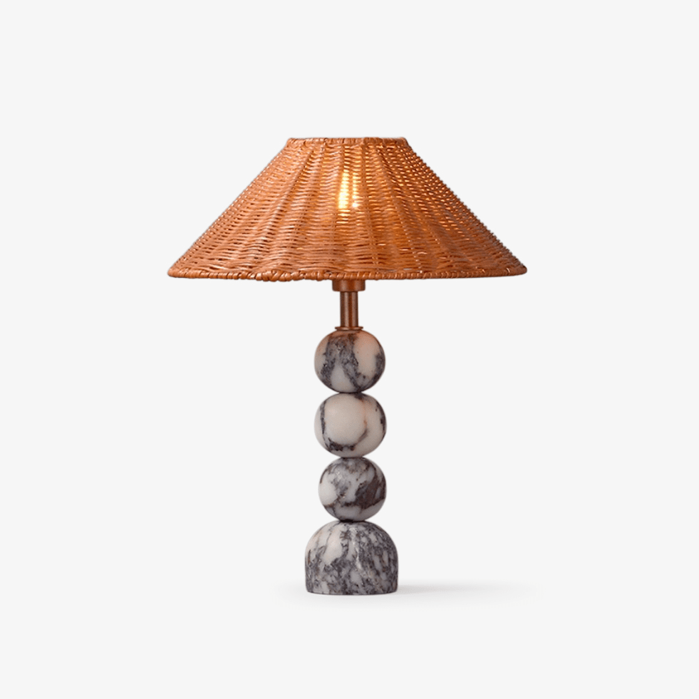 Lampe à poser moderne Eyvindur en Blanc et noir marbre et Rotin naturel
