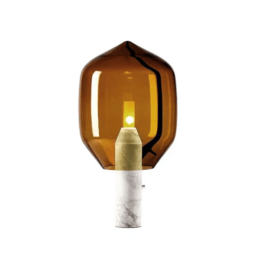 Lampe à poser moderne Gudik en Blanc marbre et ambre verre