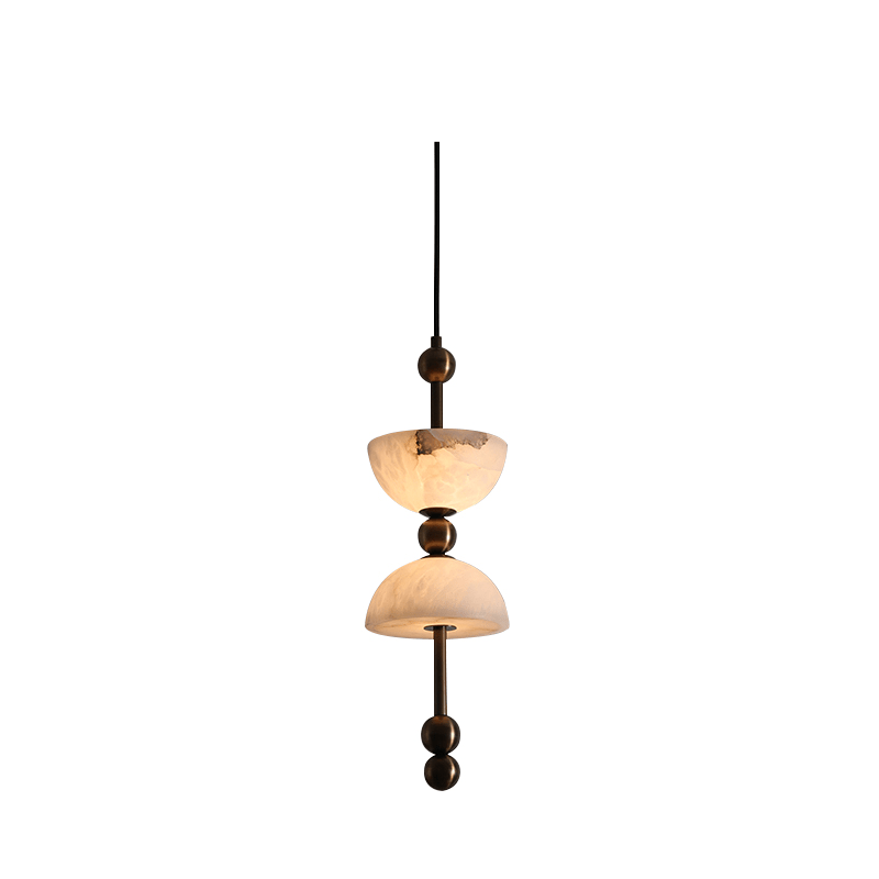 Suspension moderne Keir en Albâtre Bronze et blanc