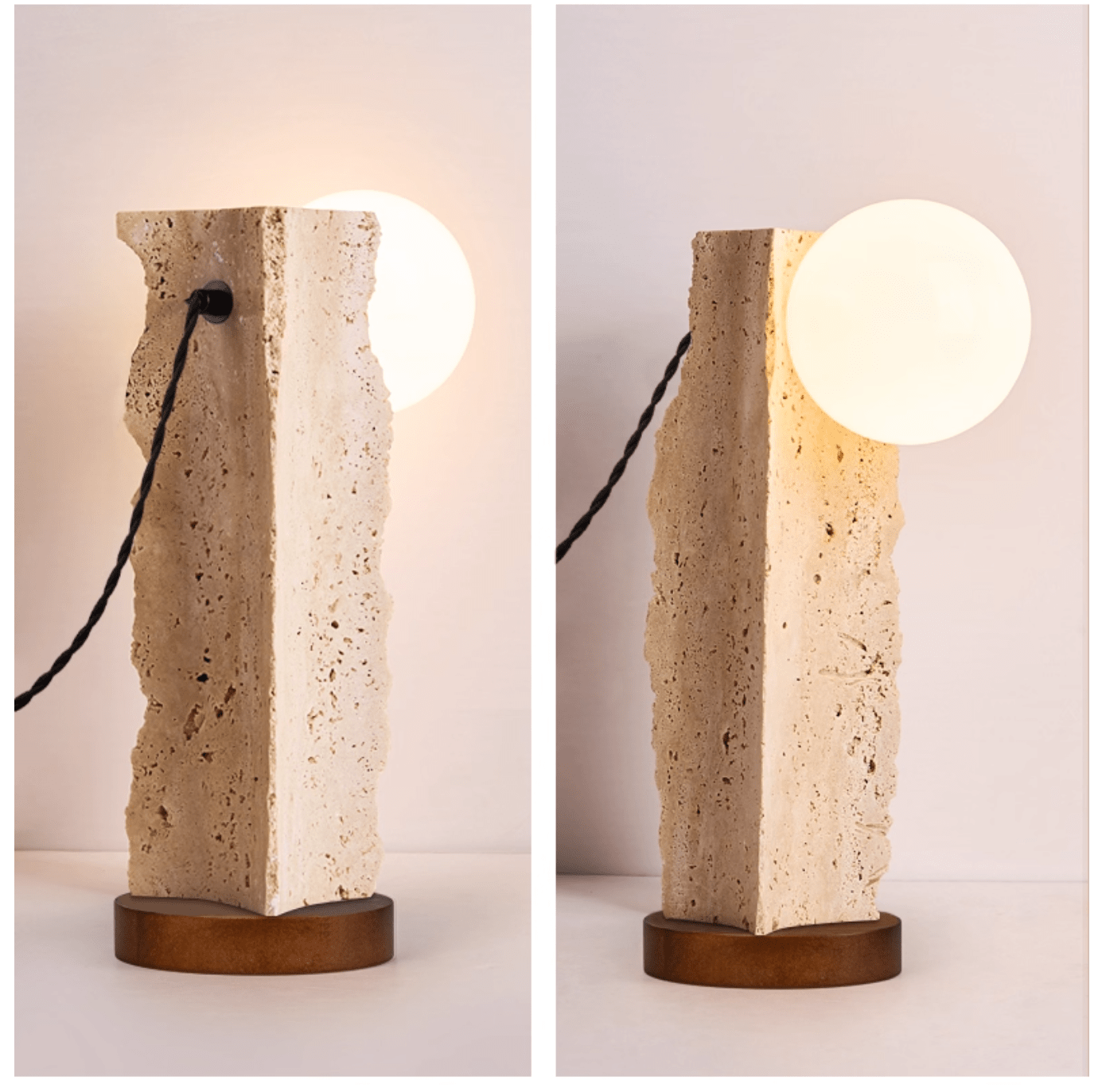 Lampe à poser moderne Cadogan en Travertin jaune et noyer