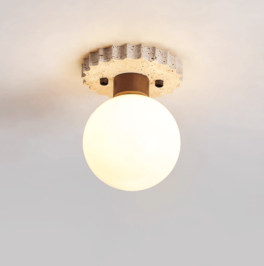 Plafonnier moderne Struan en pierre Travertin jaune et blanc