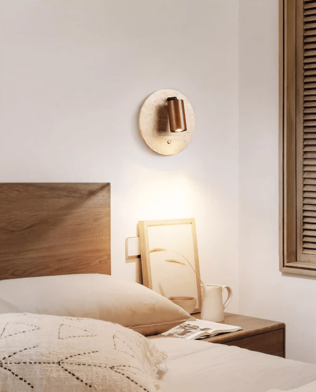 Applique murale moderne Boje en Noyer et travertin jaune