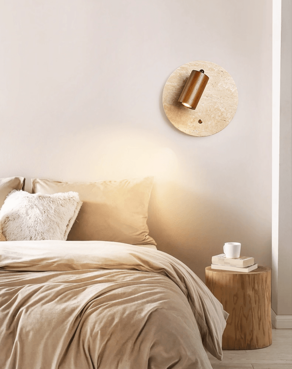Applique murale moderne Boje en Noyer et travertin jaune