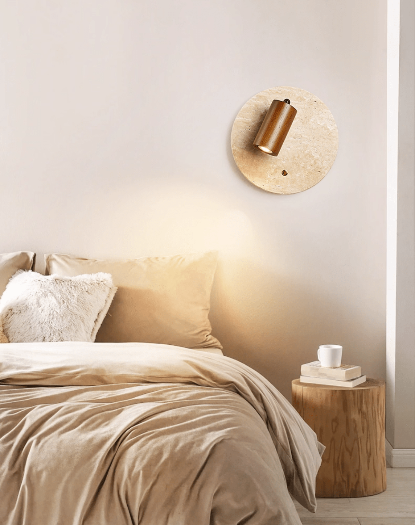 Applique murale moderne Boje en Bois et travertin jaune