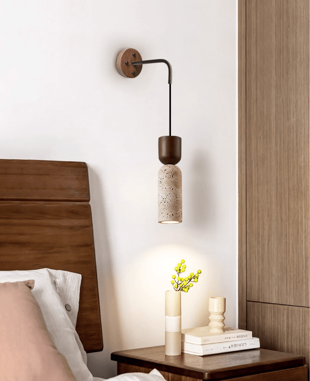 Applique murale moderne Carl en Noyer et travertin jaune