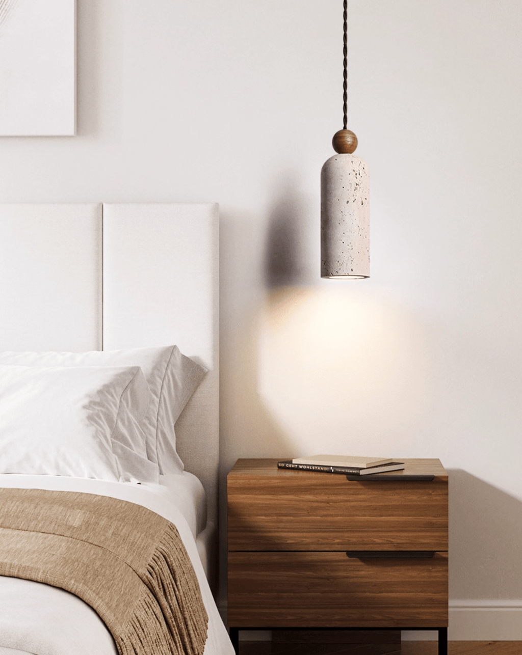 Suspension moderne Galt en bois Travertin jaune et noyer