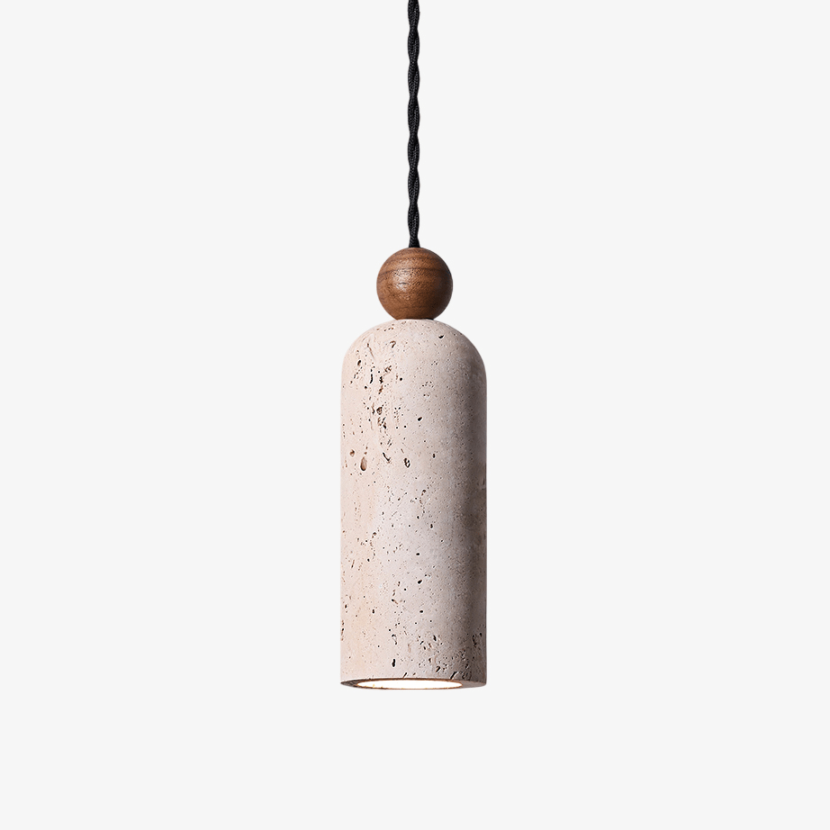 Suspension moderne Galt en bois Travertin jaune et noyer