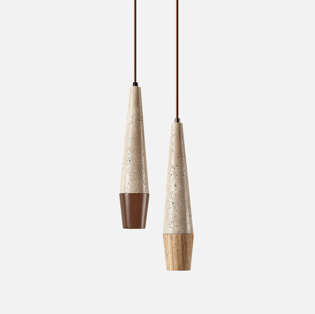 Suspension moderne Ives en Noyer et travertin jaune