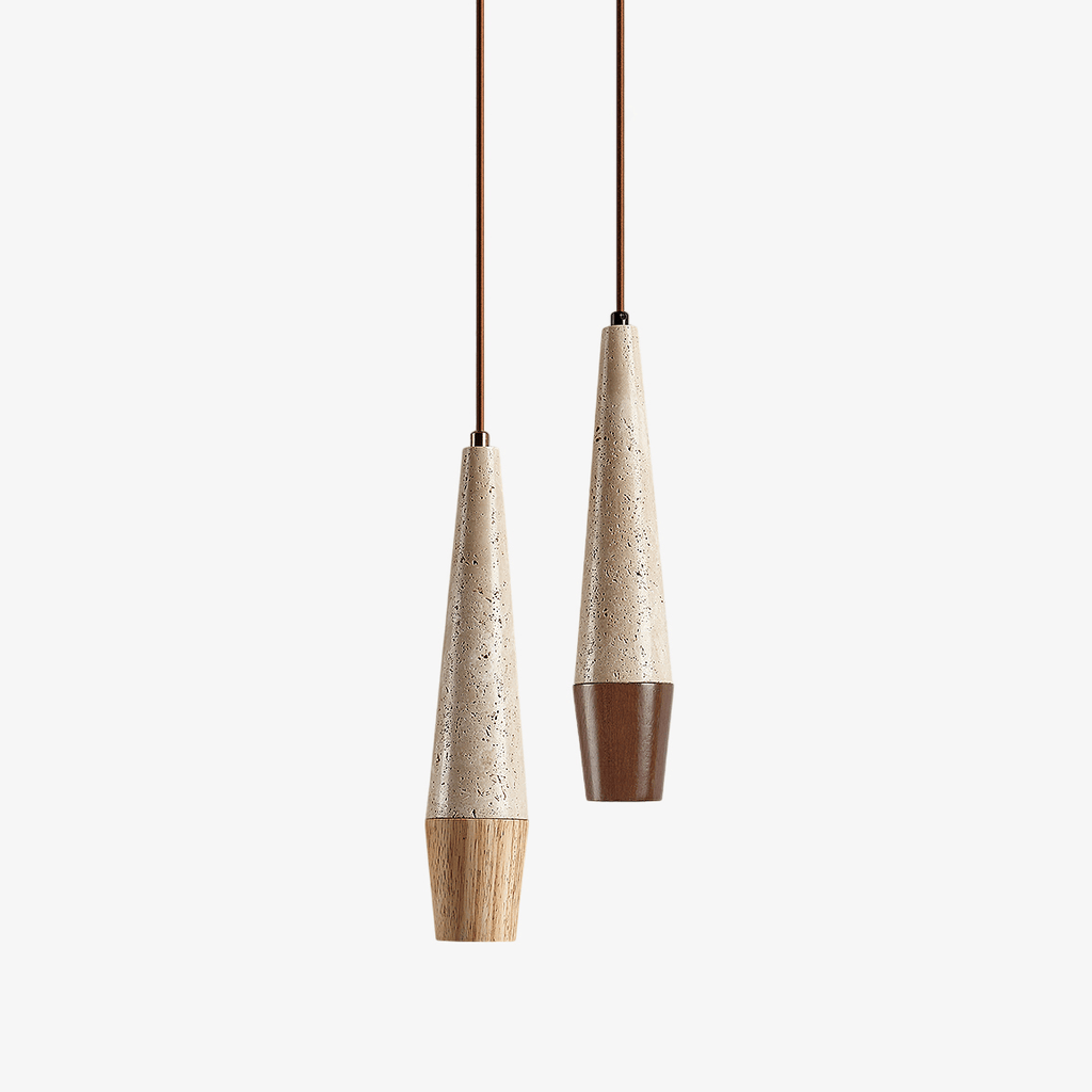 Suspension moderne Ives en Noyer et travertin jaune