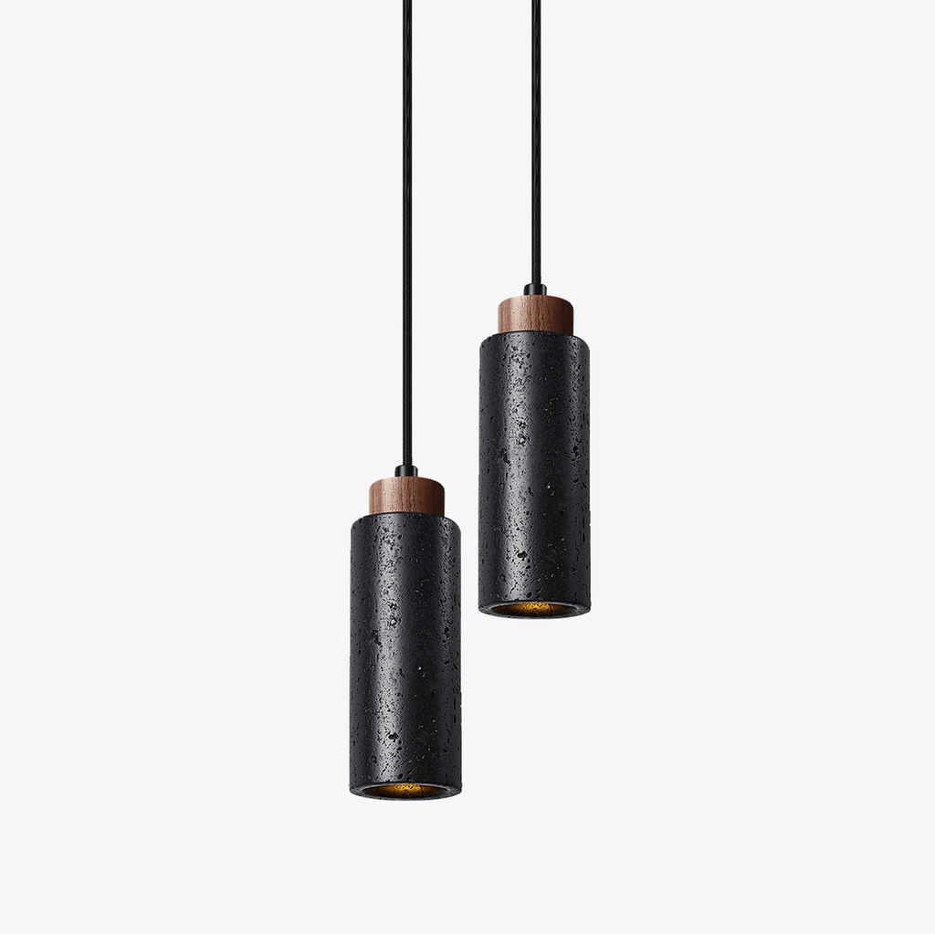 Suspension moderne Ephraim en Noir travertin et foncé noyer