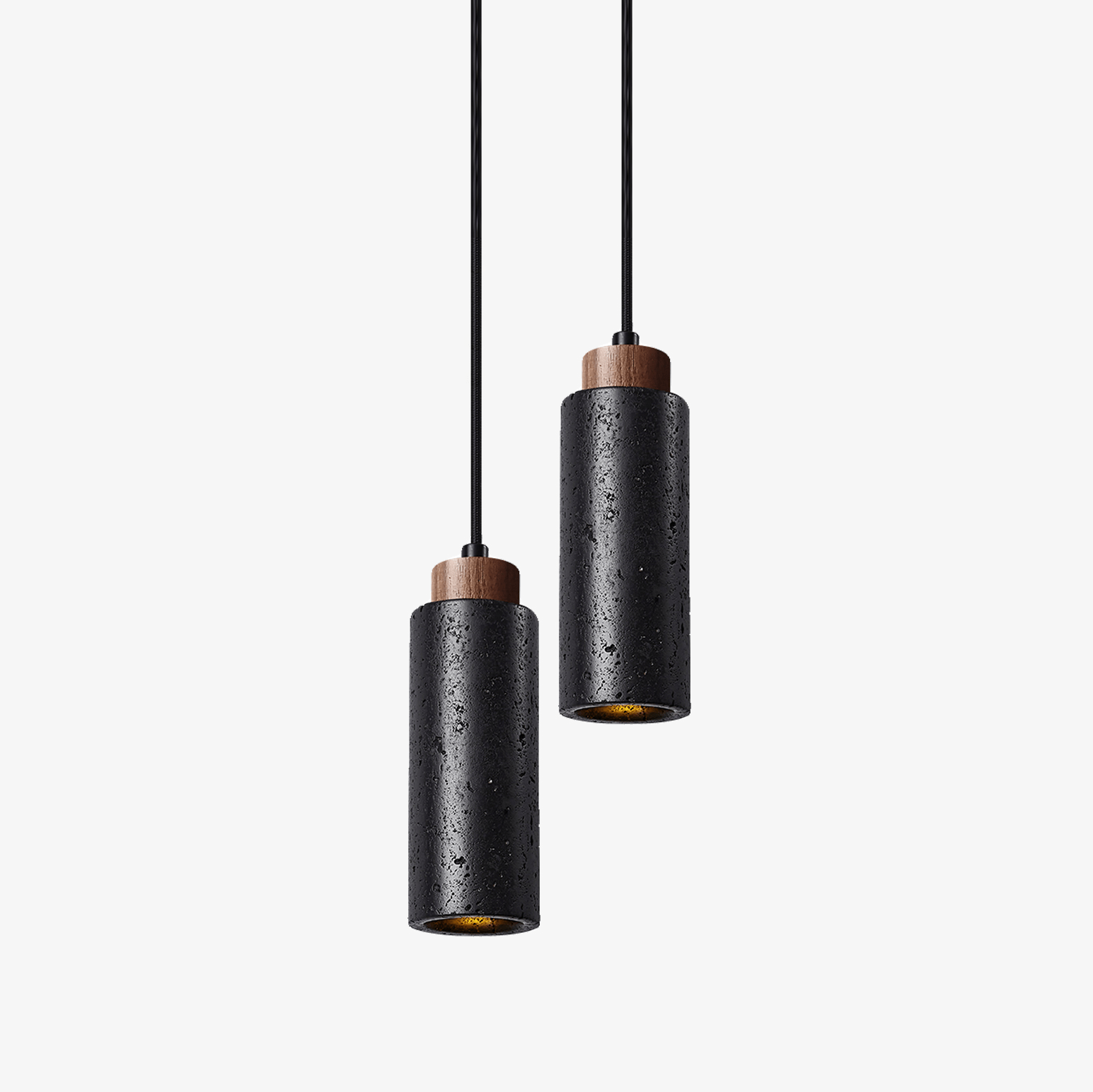 Suspension moderne Ephraim en Noir travertin et foncé noyer