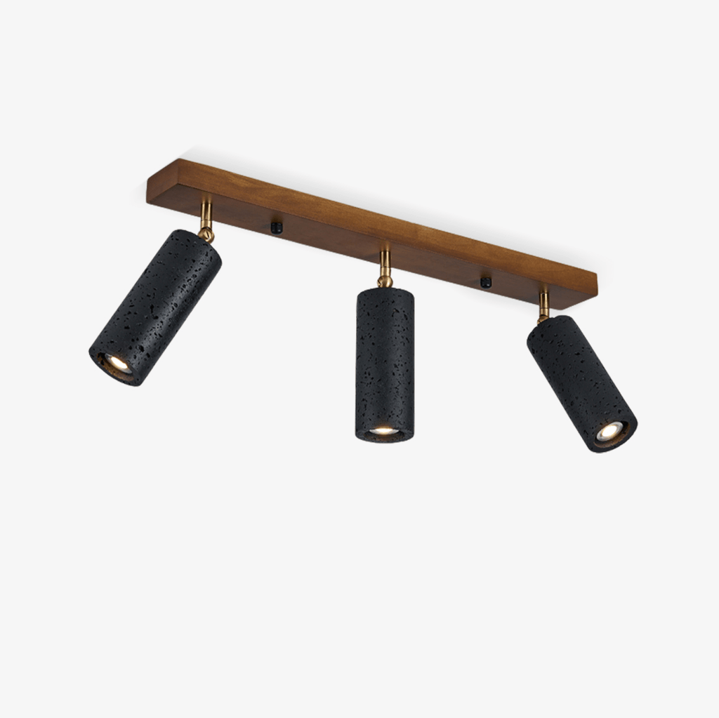 Plafonnier moderne Ellis en Noir travertin et noyer bois