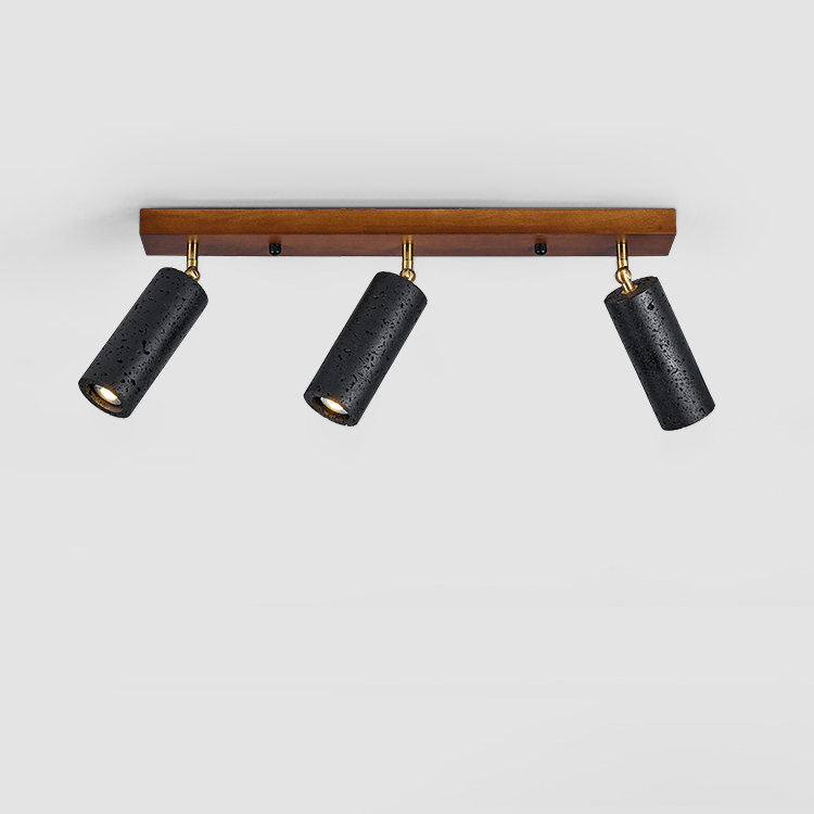 Plafonnier moderne Ellis en Noir travertin et noyer bois