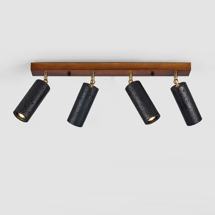 Plafonnier moderne Ellis en Noir travertin et noyer bois