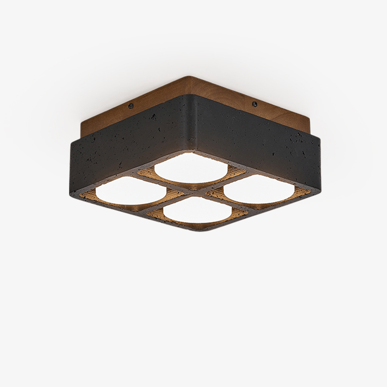Plafonnier moderne Reyn en Noyer bois et noir travertin