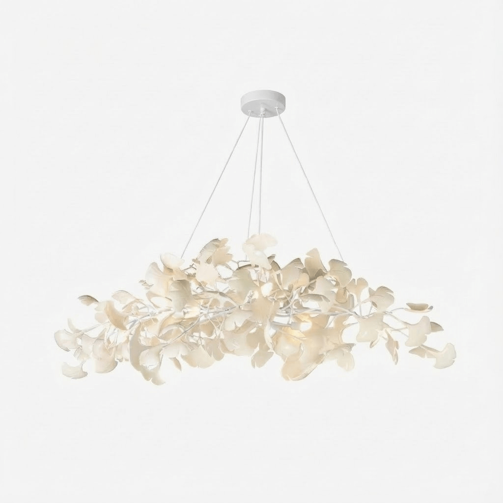Lustre moderne Flemming en Métal Doré corps et blanc feuilles