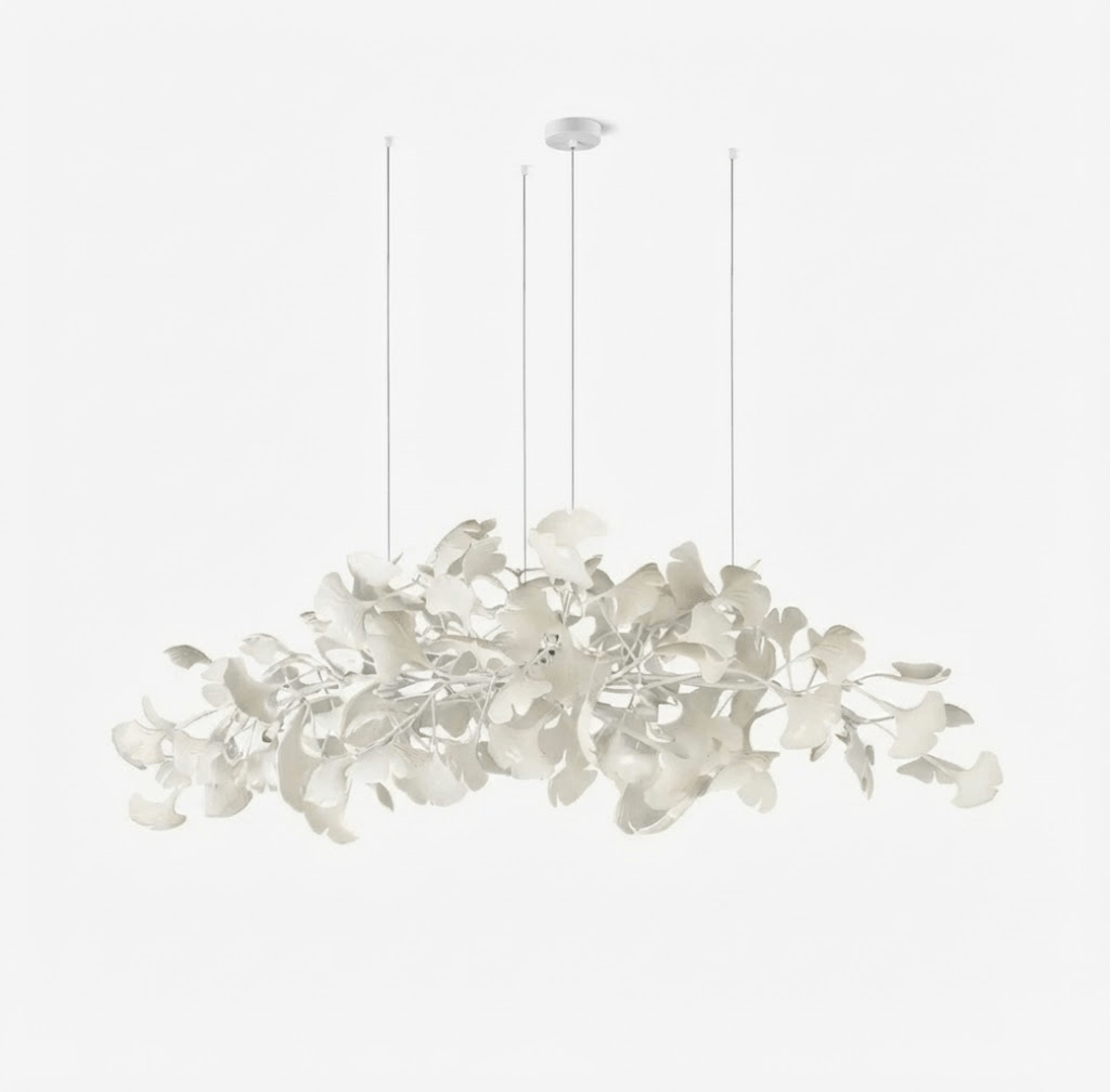 Lustre moderne Flemming en Métal Blanc corps et blanc feuilles