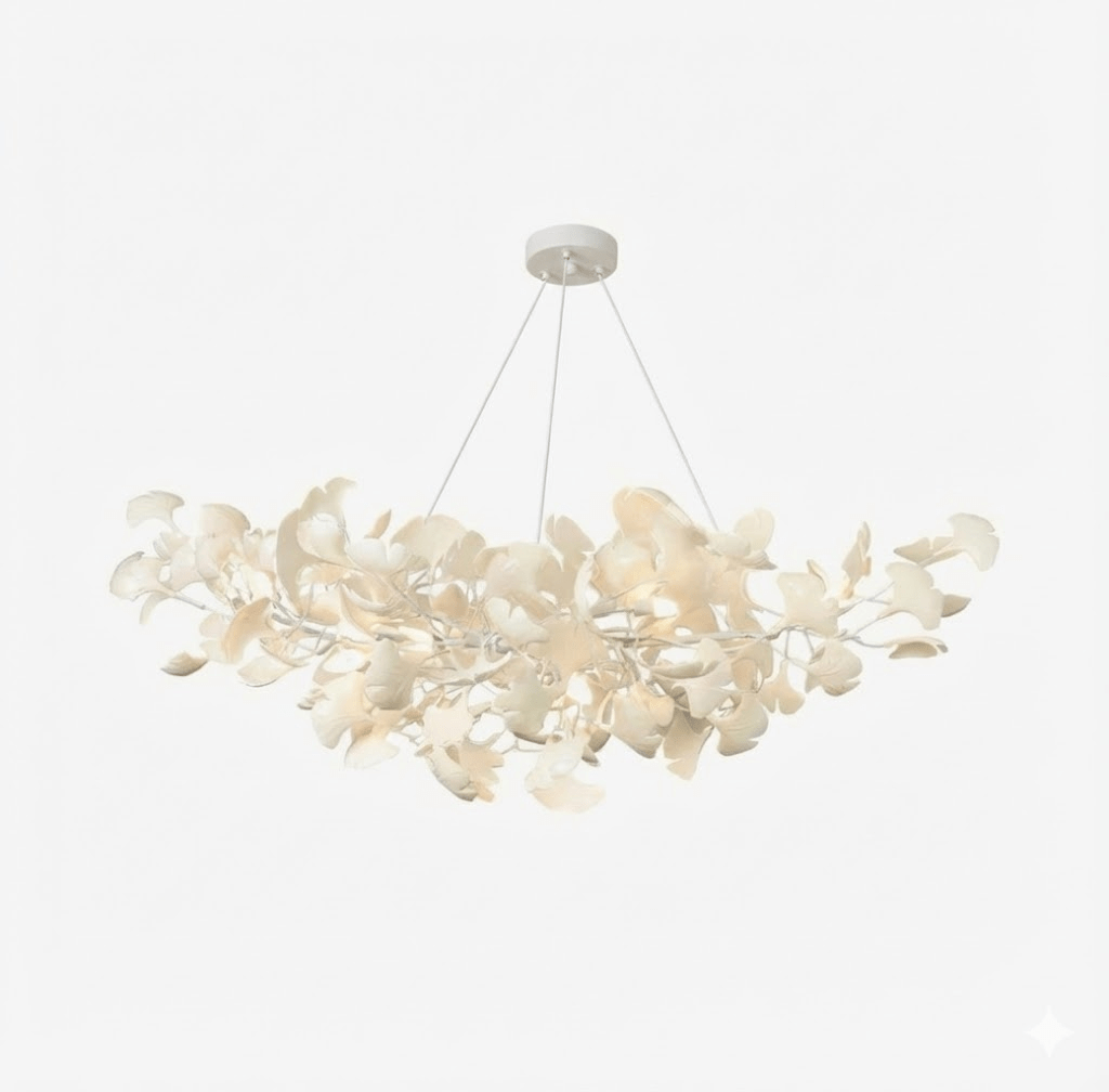 Lustre moderne Heimir en Métal Blanc corps et blanc feuilles