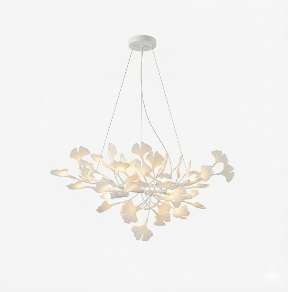 Lustre moderne Heimir en Métal Blanc corps et blanc feuilles