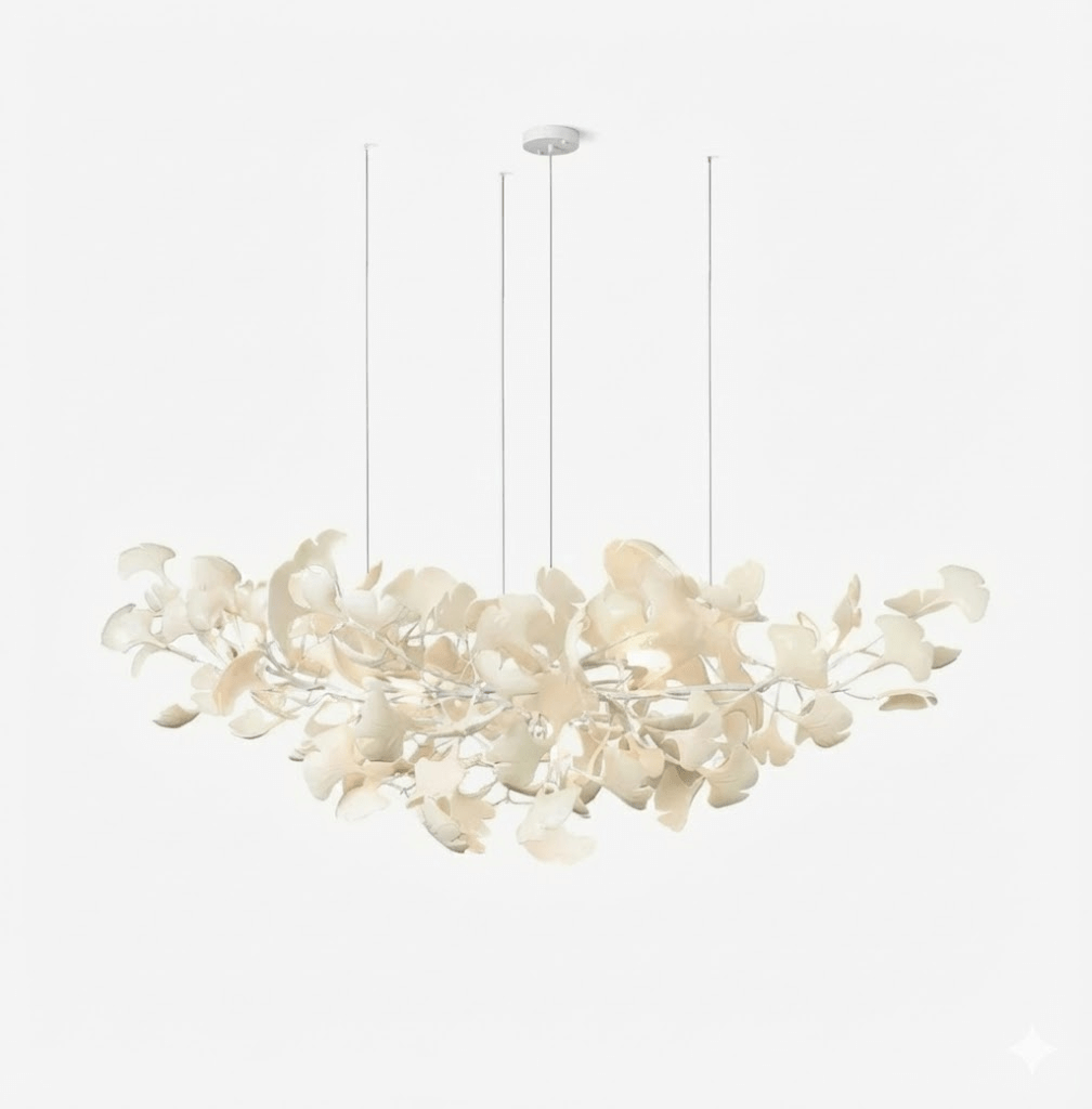 Lustre moderne Heimir en Métal Blanc corps et blanc feuilles
